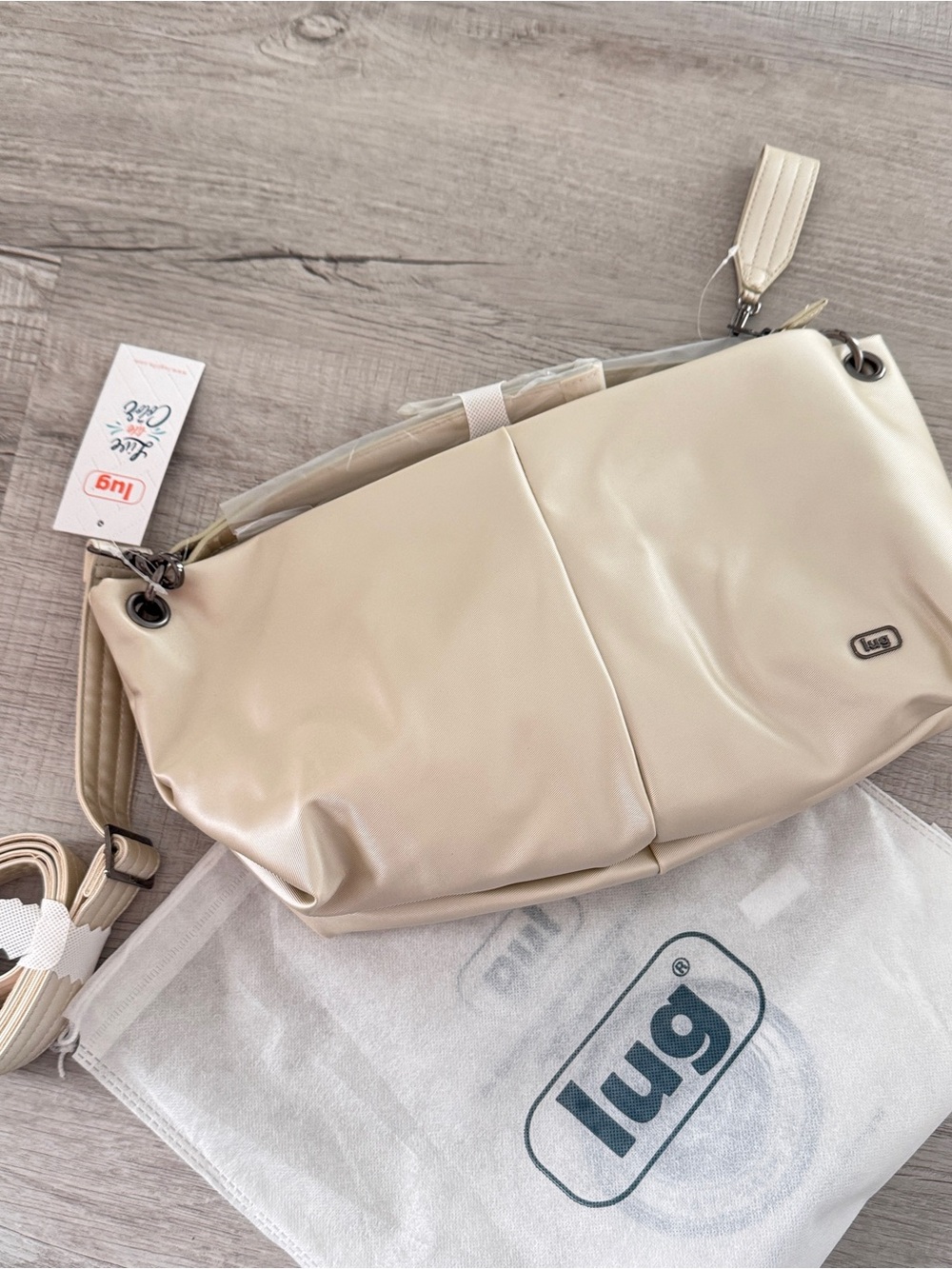 NWT Lug Half Plunge satin lux Cream Crossbody Shoulder Bag purse